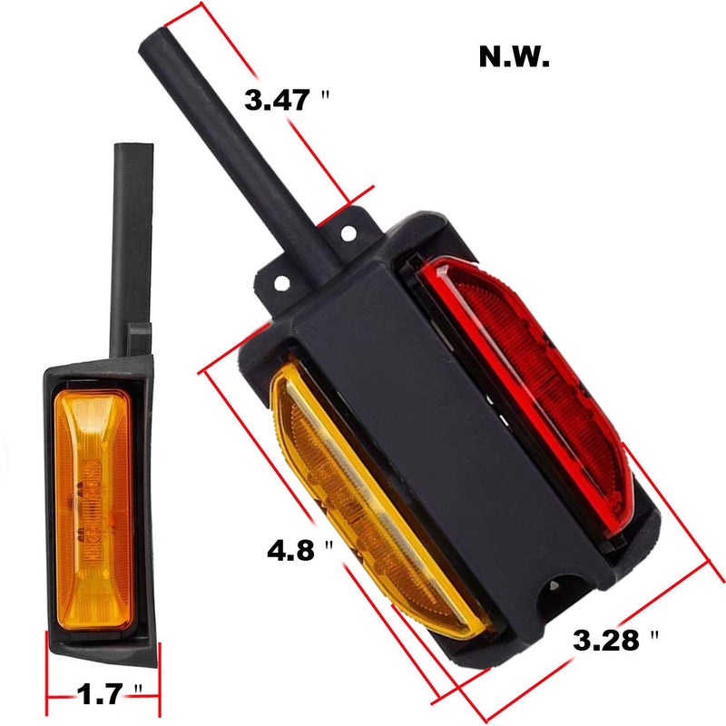 NEW SUN LED Fender Lights Kit, Pre-Wired Dual Face with Pedestal, Super Bright Amber & Red, RH&LH, Take as Turn Signal Side Clearance Mark Lights for Truck, Trailer, Tractor, Bus, 2Pcs Set Waterproof - Image 2